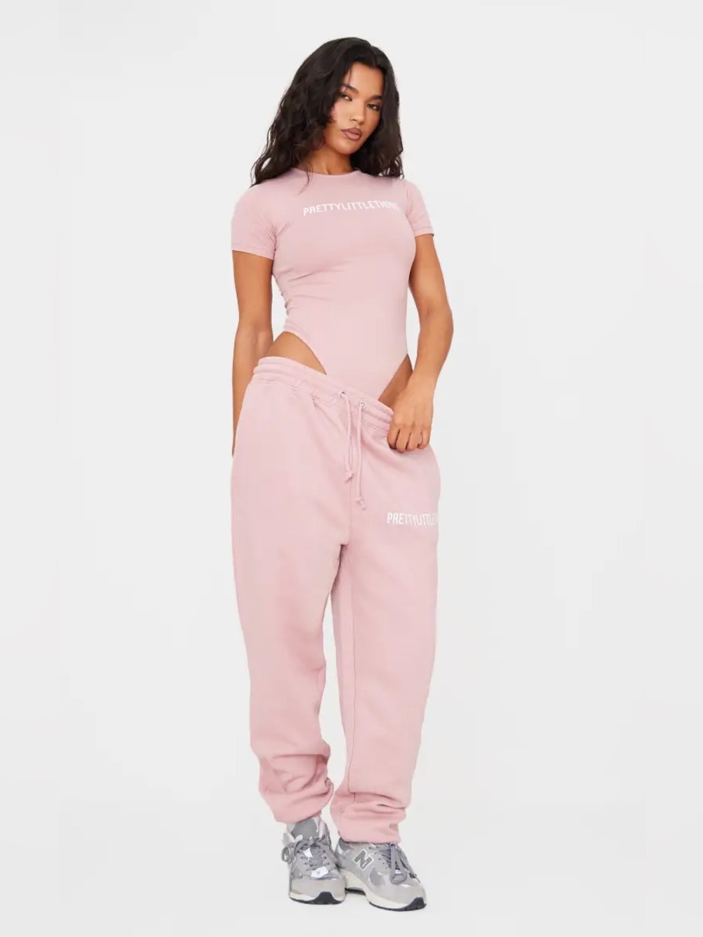 PrettyLittleThing matching pink bodysuit & jogger lounge set 💕